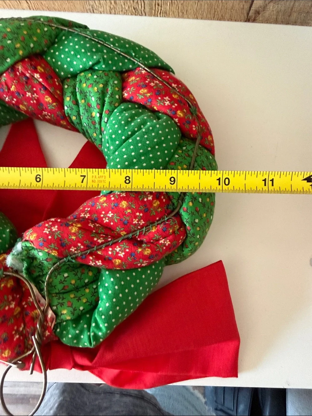 VTG Handmade Kitschy Quilted Red and Green Christmas Wreath Cottagecore